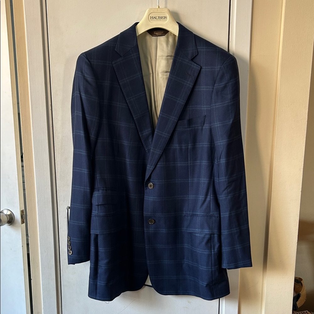 Paul Stuart Navy Windowpane Tailored Sport Coat